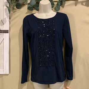 Ann Taylor | Navy w Sparkly Grid Detail | Long Sleeve Shirt | Size Small